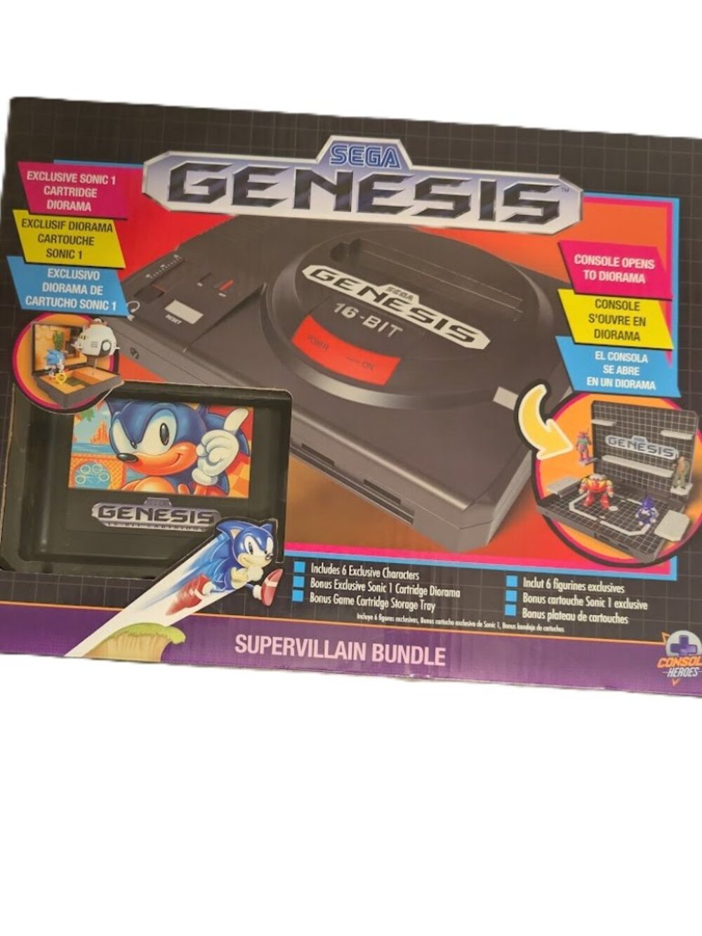 Sega Genesis Console Heroes Supervillain Boss Bundle + Sonic 1 Diorama